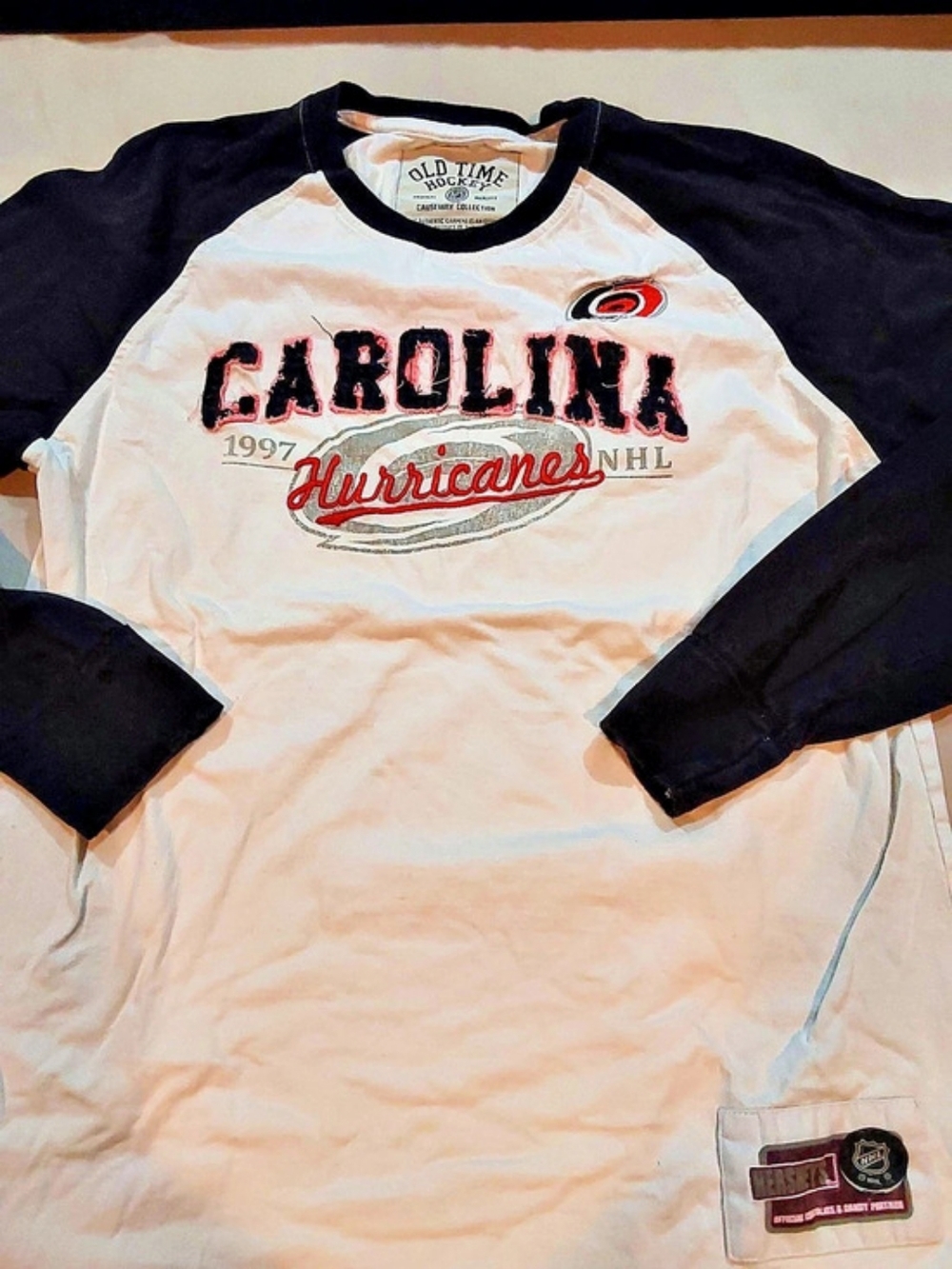 Old Time Hockey Carolina Hurricanes 1997 NHL Long Sleeve Jersey in White & Black